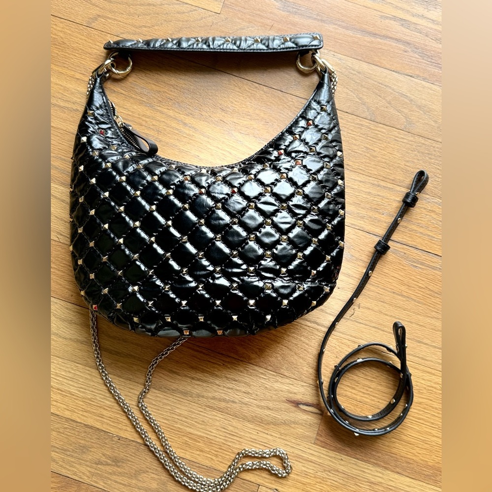 Valentino rockstud spike leather hobo. Small.